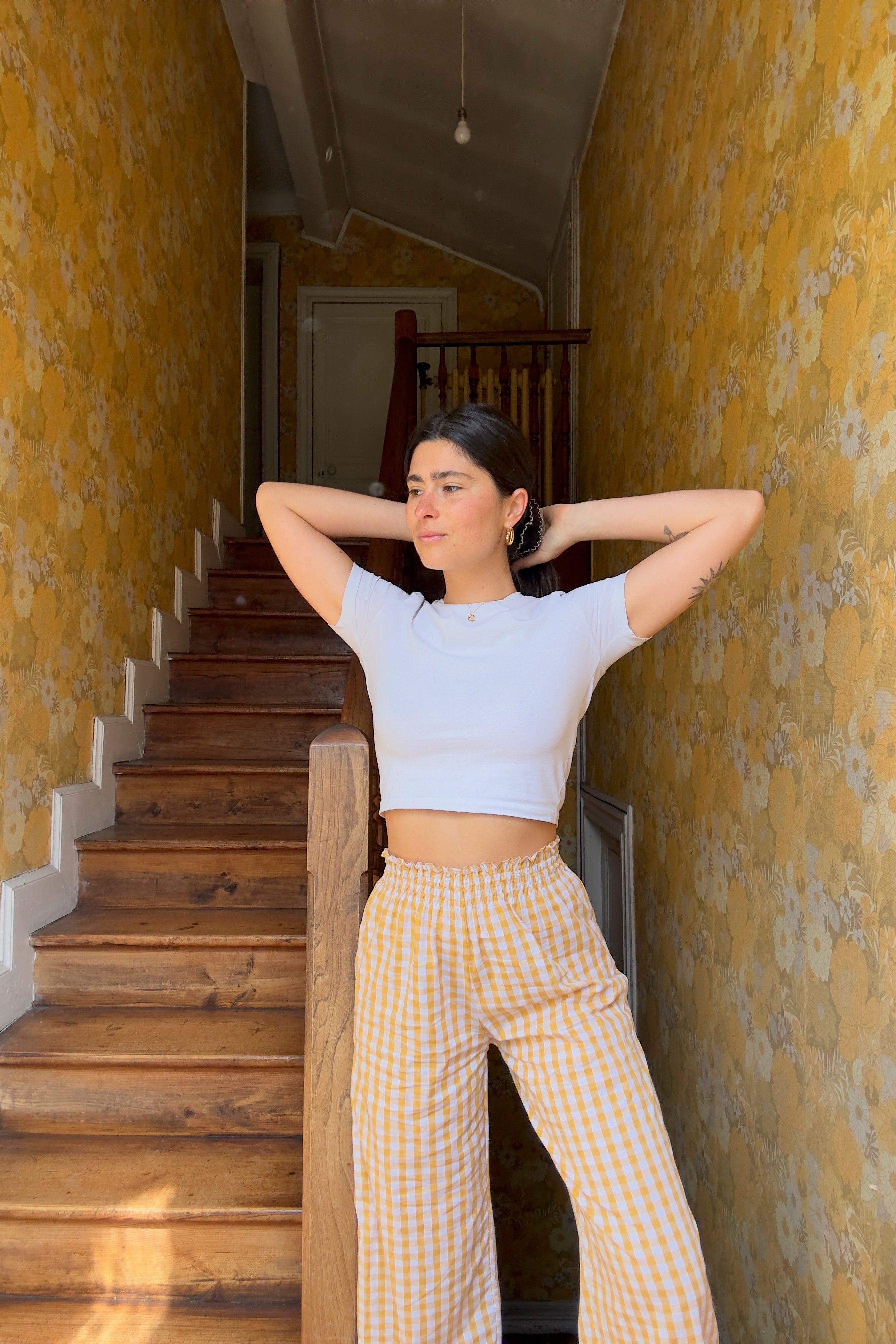 Ochre Vichy Smocked Pants・Ladelza Atelier