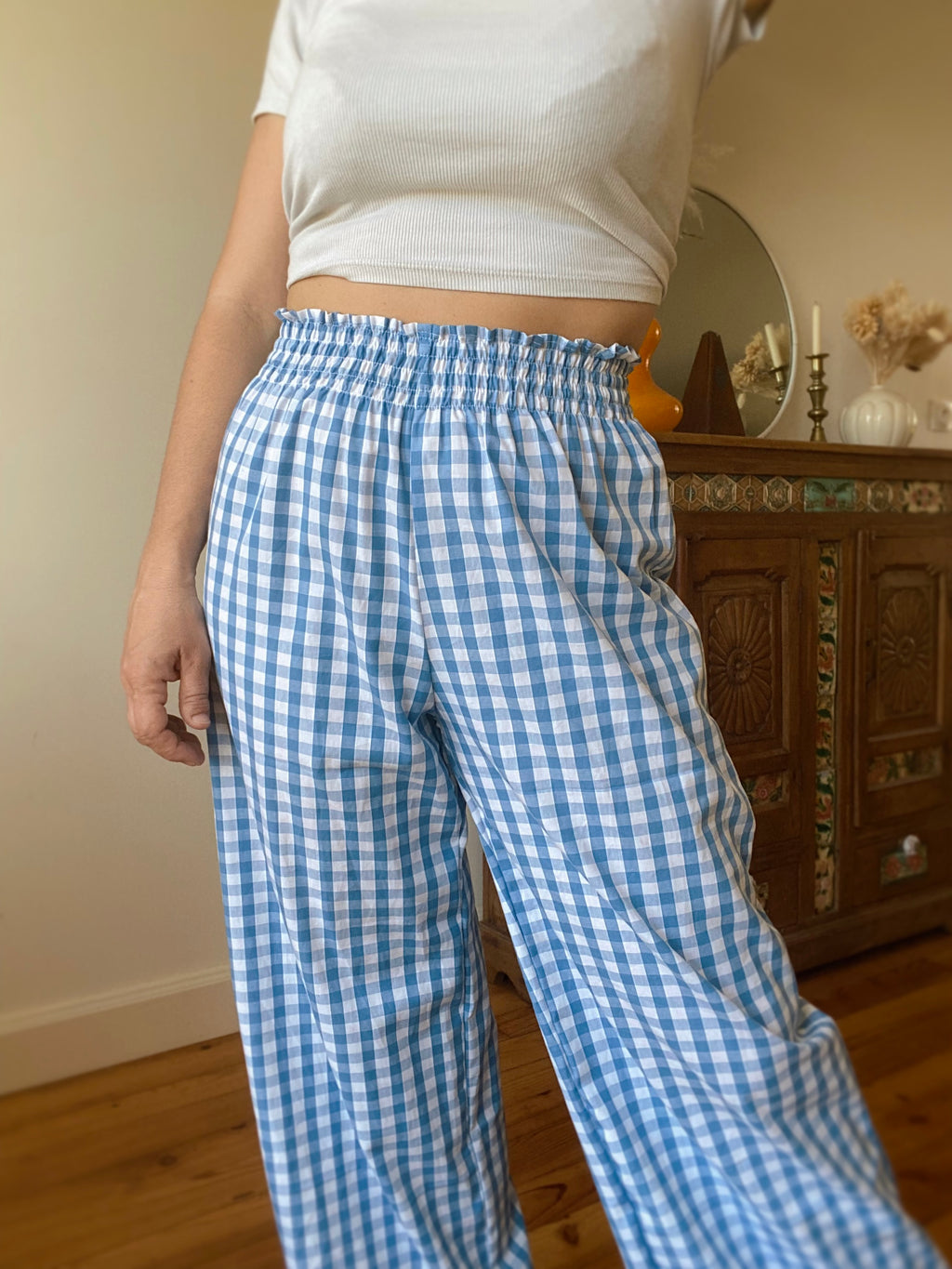Blue Vichy Smocked Pants・Ladelza Atelier