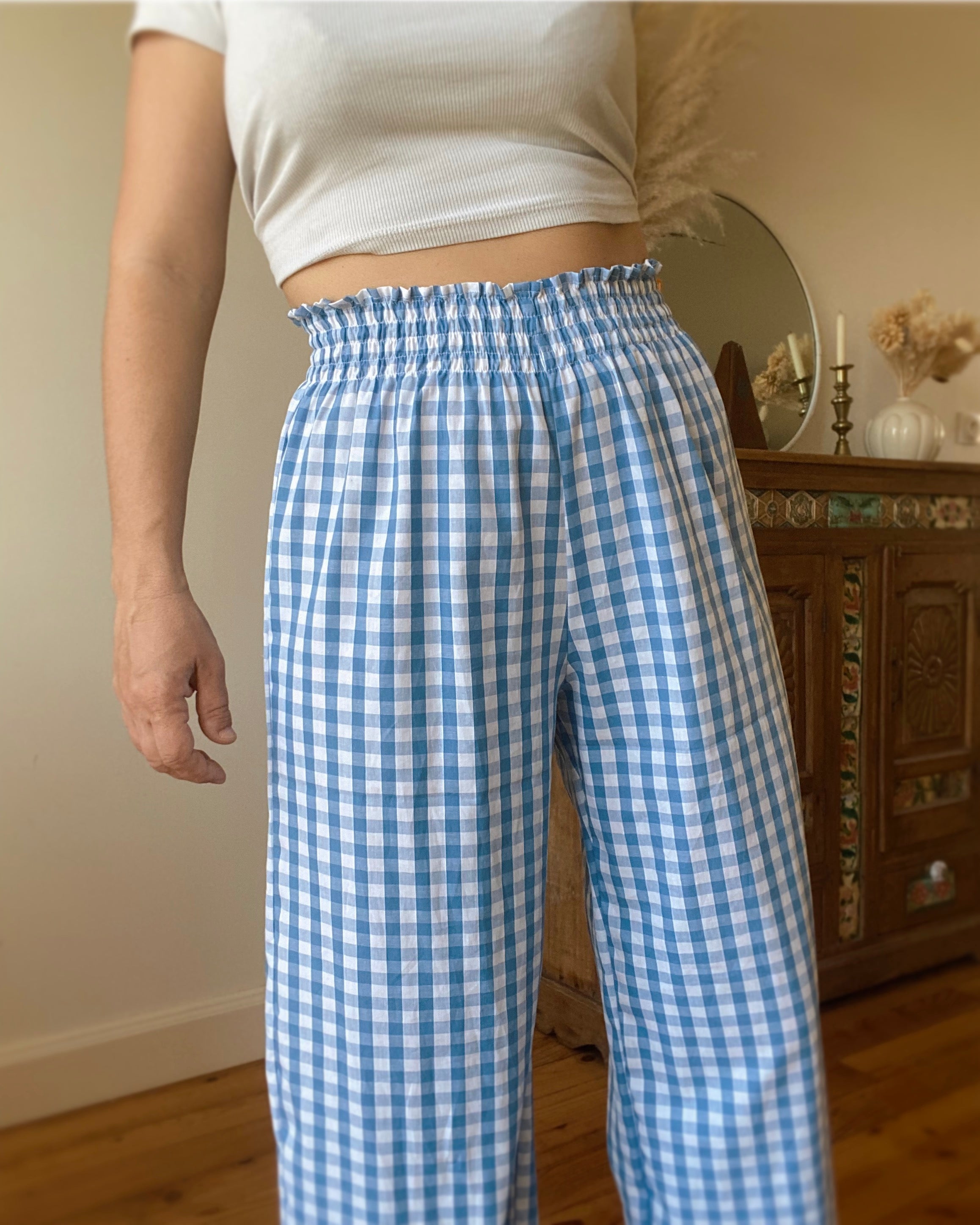 Blue Vichy Smocked Pants・Ladelza Atelier