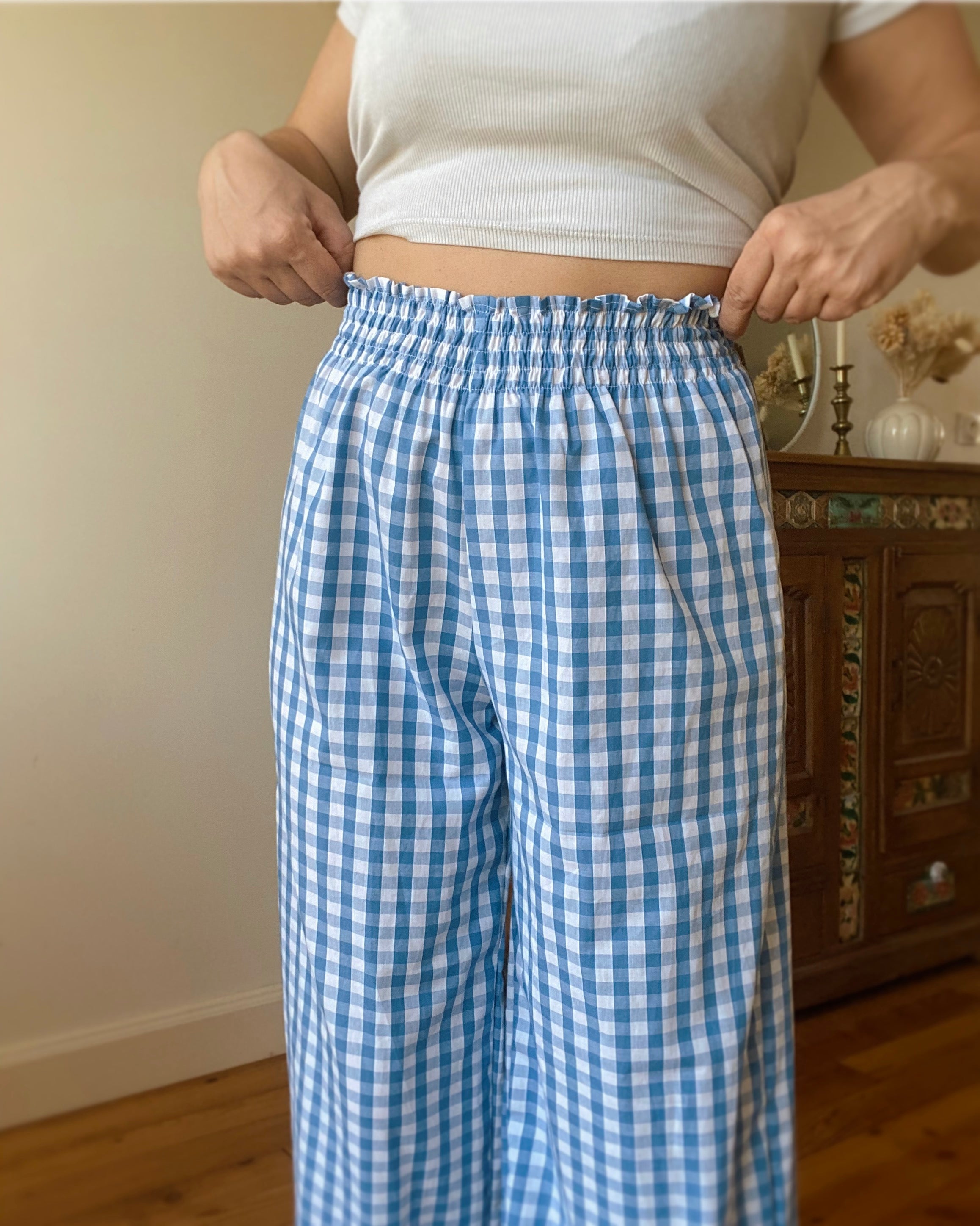 Blue Vichy Smocked Pants・Ladelza Atelier