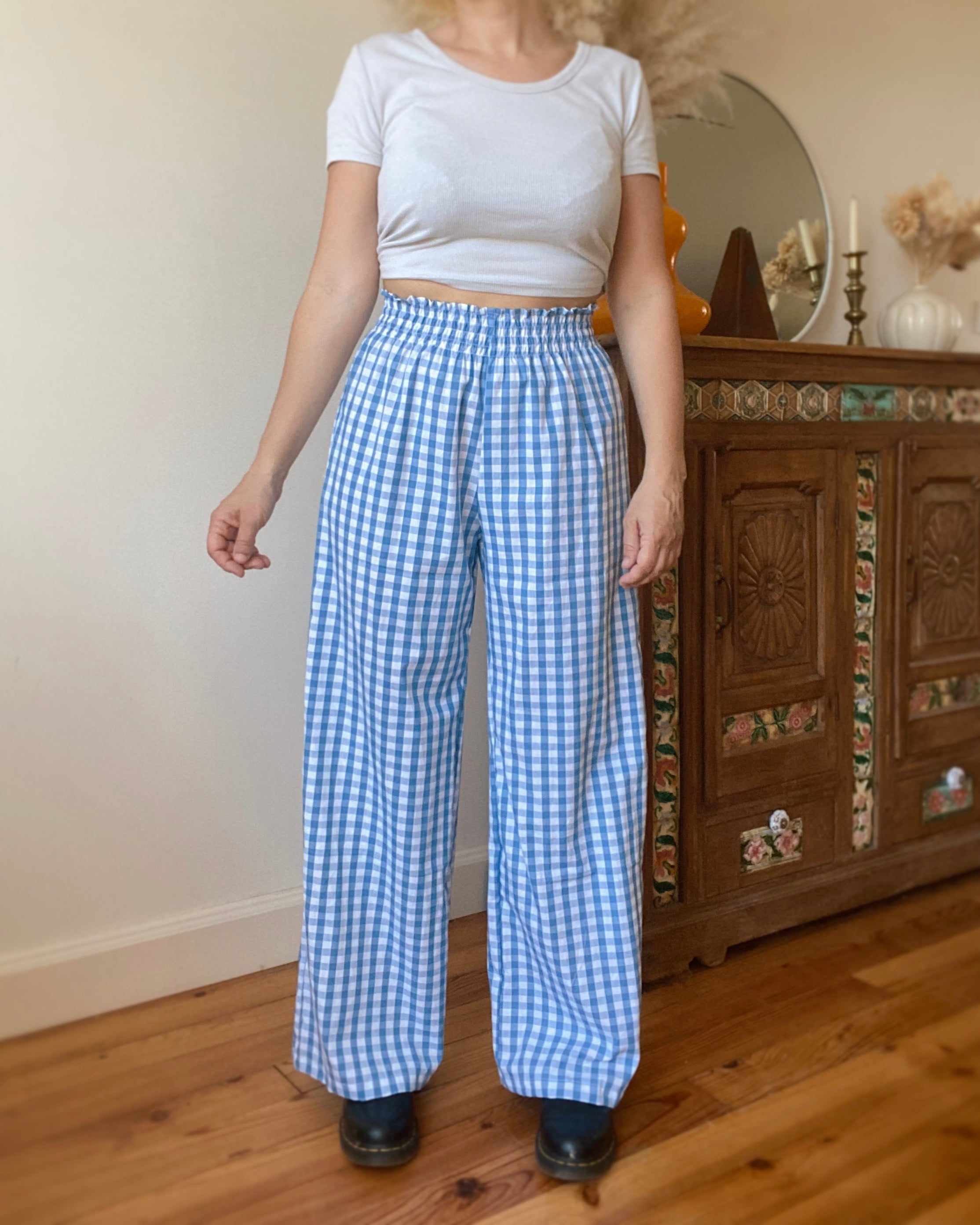 Blue Vichy Smocked Pants・Ladelza Atelier