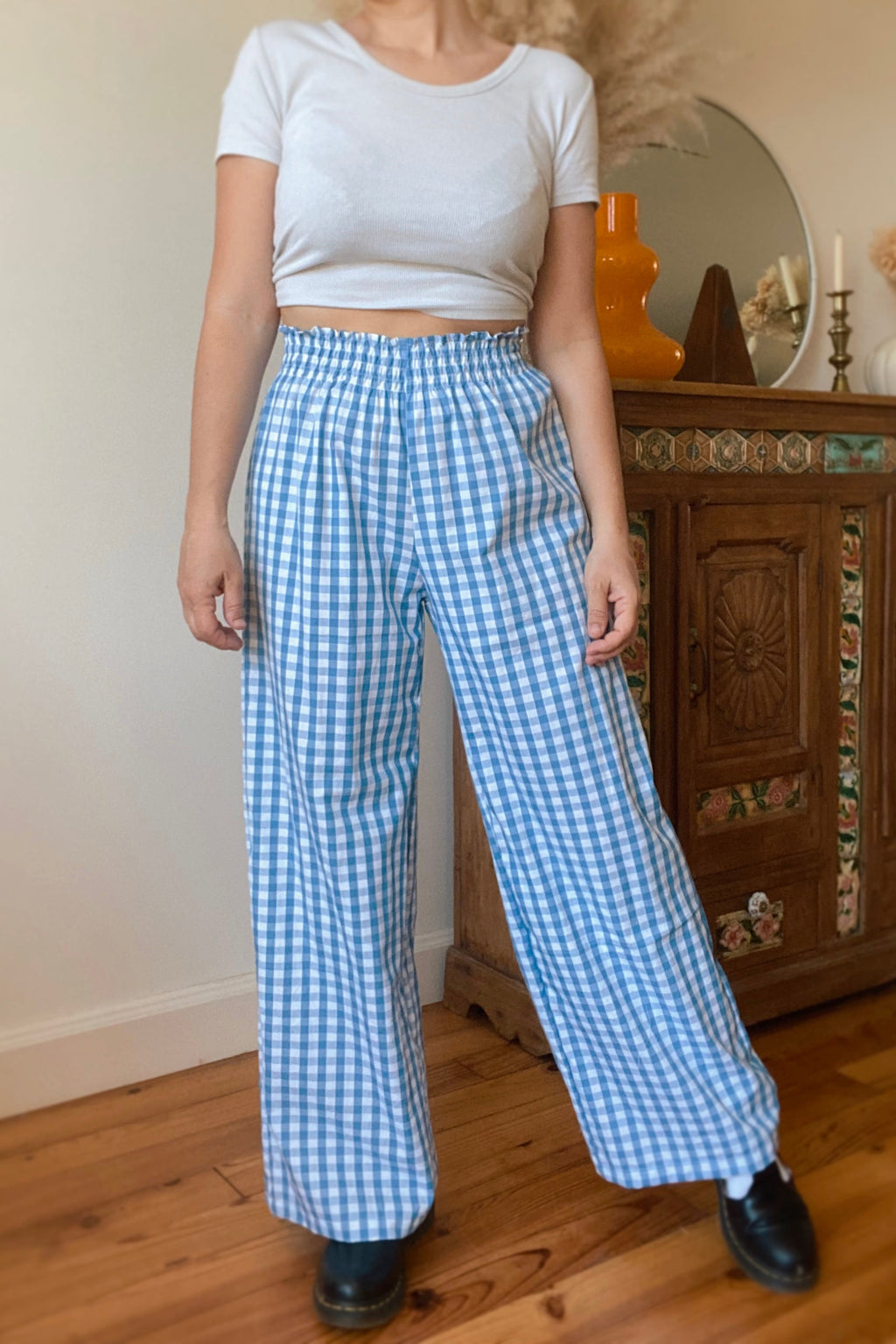 Blue Vichy Smocked Pants・Ladelza Atelier