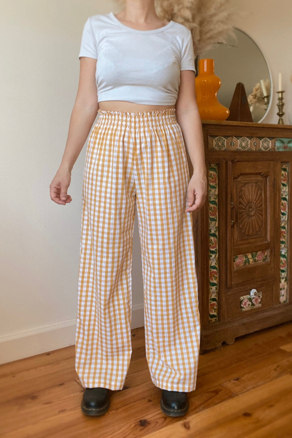 Ochre Vichy Smocked Pants・Ladelza Atelier