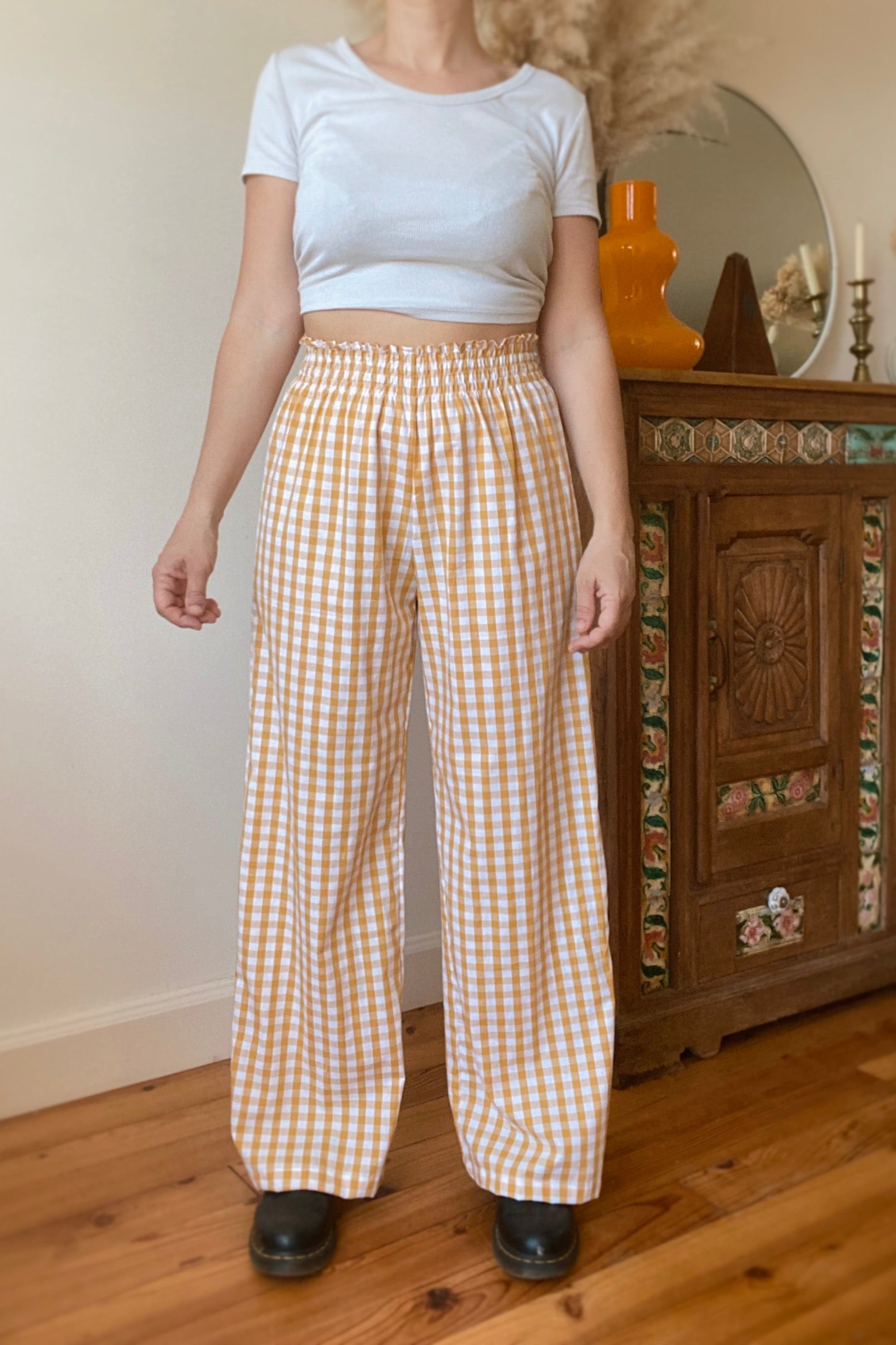 Ochre Vichy Smocked Pants・Ladelza Atelier