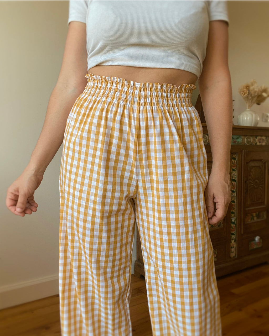 Ochre Vichy Smocked Pants・Ladelza Atelier