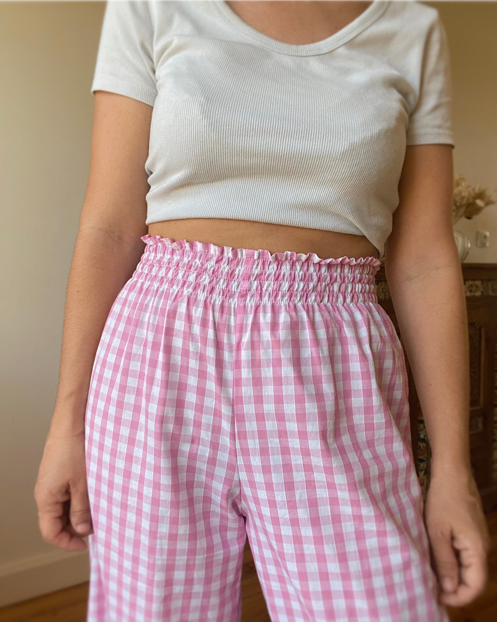 Pink Vichy Smocked Pants・Ladelza Atelier