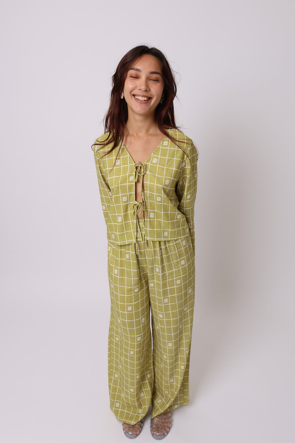 Floral Check Top · Linen